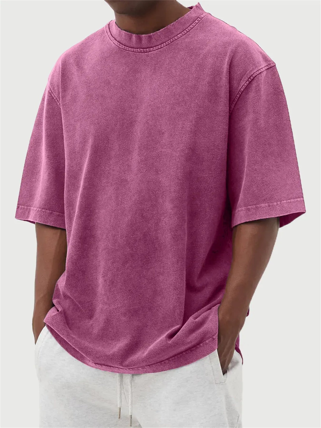 Mens Washed Color Distressed Pullover T-Shirt