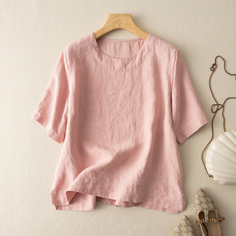 Cotton and Linen Short-Sleeved T-Shirt