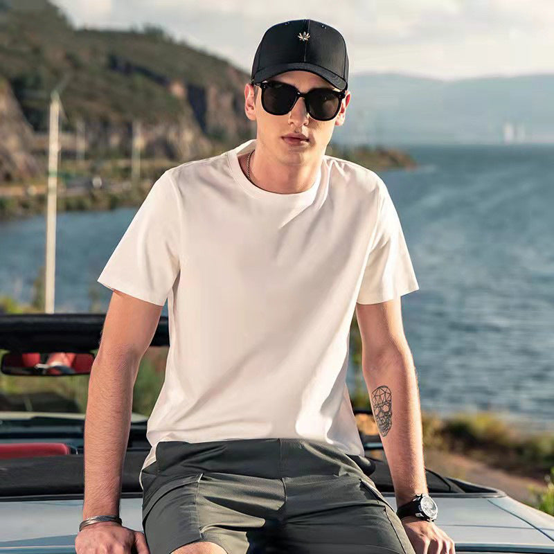 Mens Ice Silk Cotton Short Sleeve T-shirt