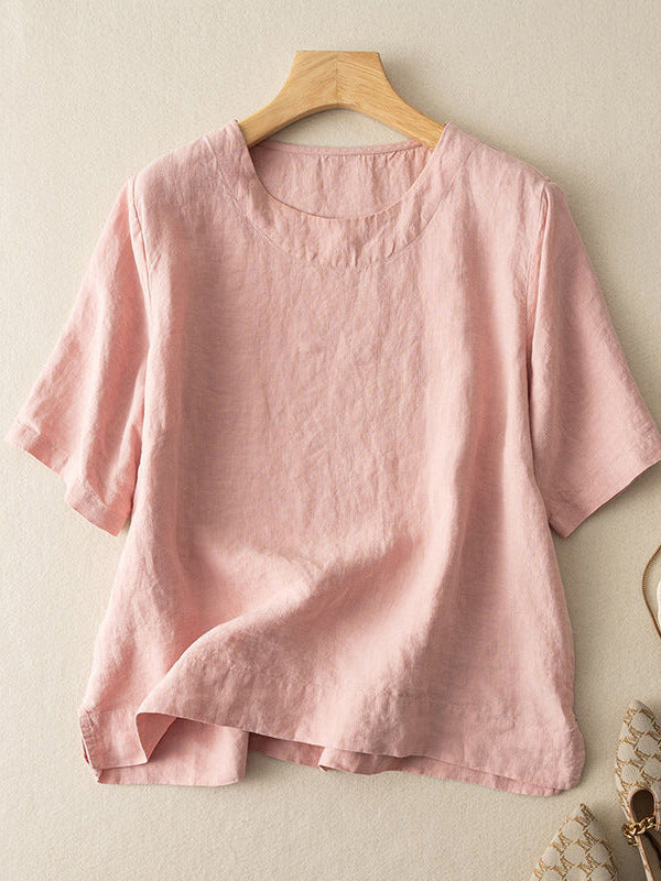 Cotton and Linen Short-Sleeved T-Shirt