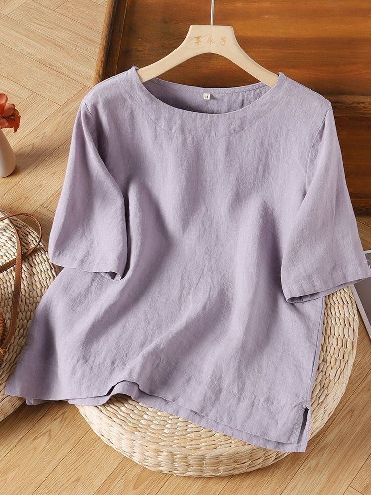 Cotton and Linen Short-Sleeved T-Shirt
