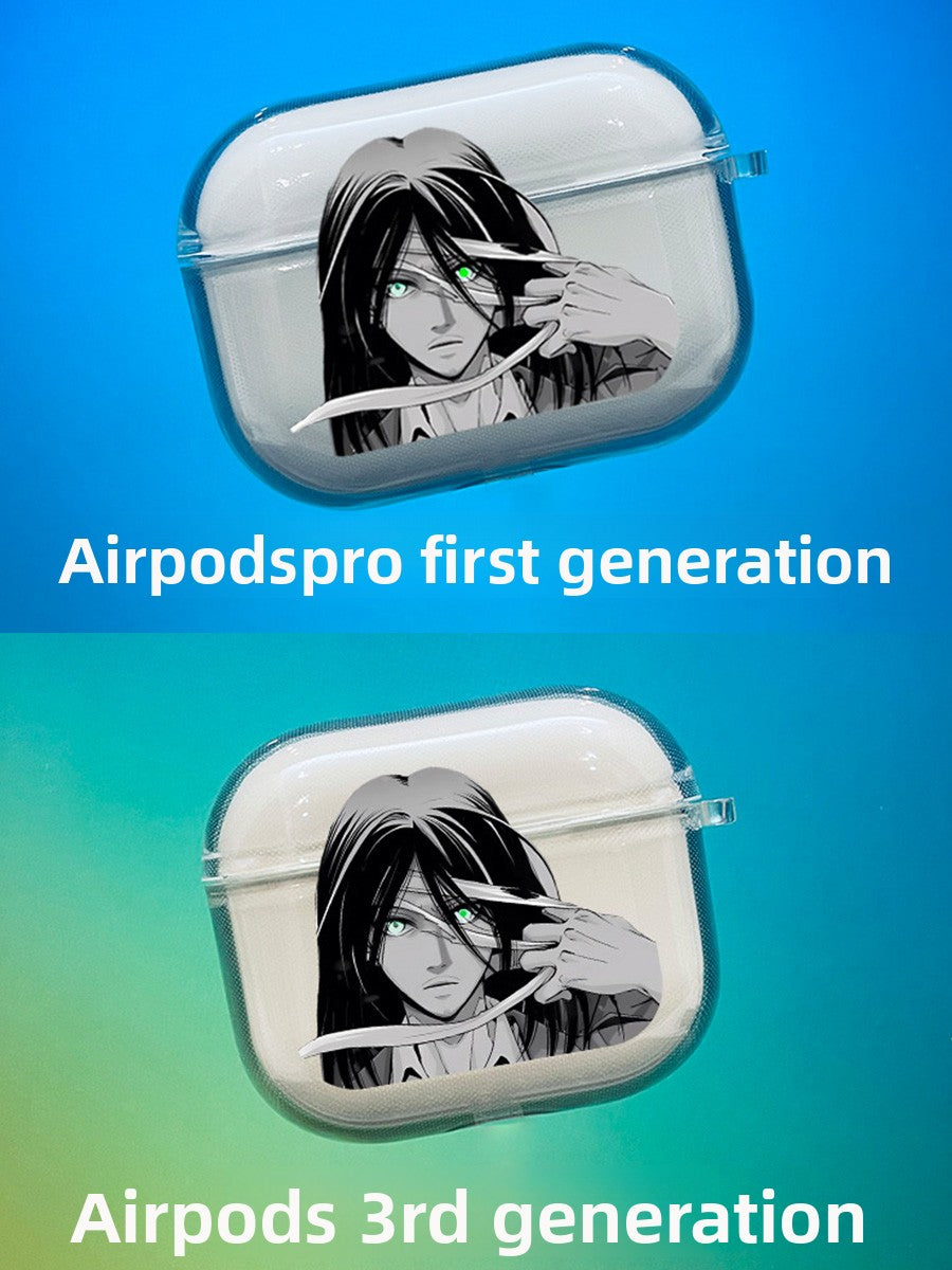 Anime Eren Yeager Design Transparent Soft TPU Case for Apple AirPods Pro/4/3/2