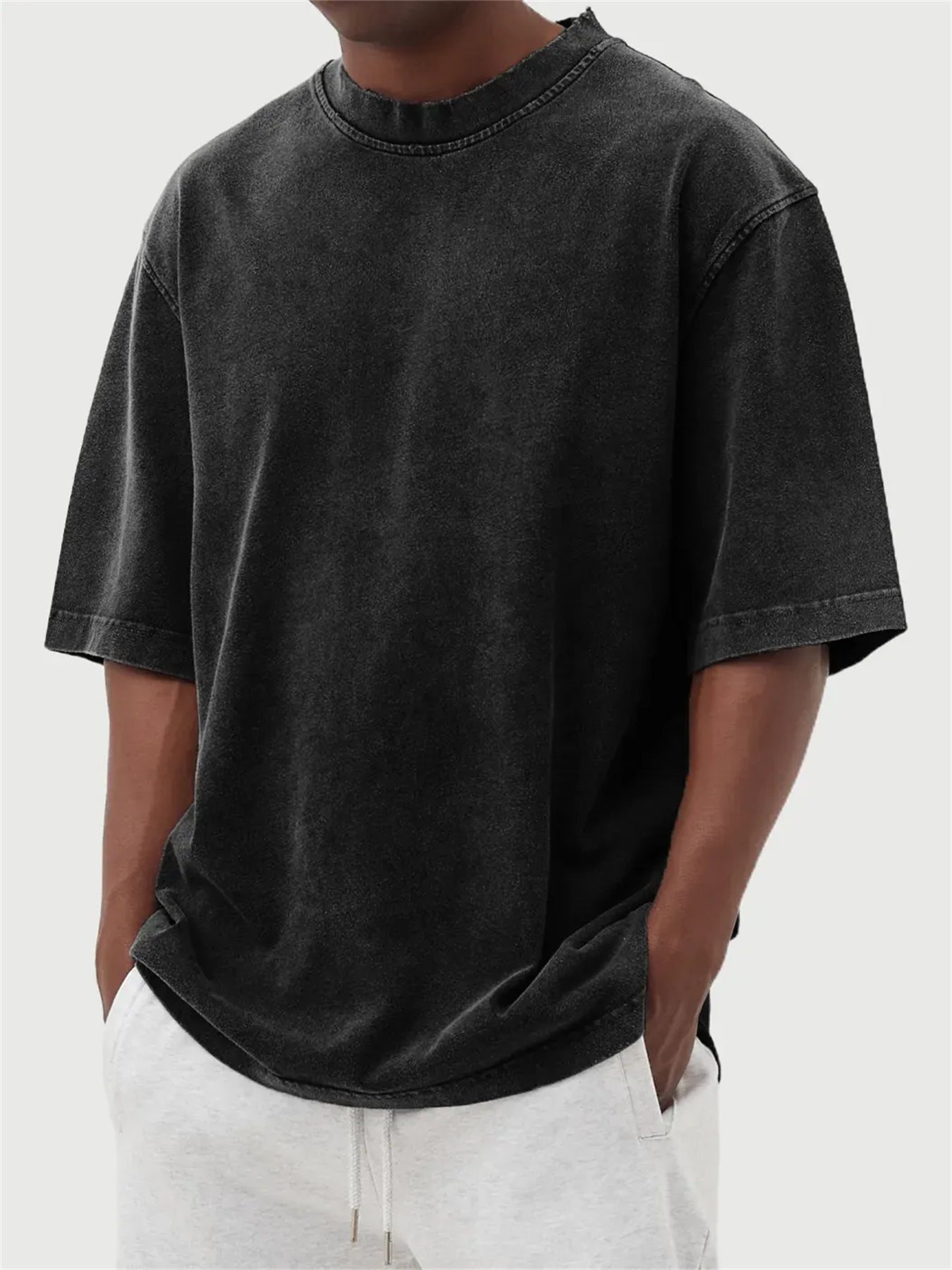 Mens Washed Color Distressed Pullover T-Shirt