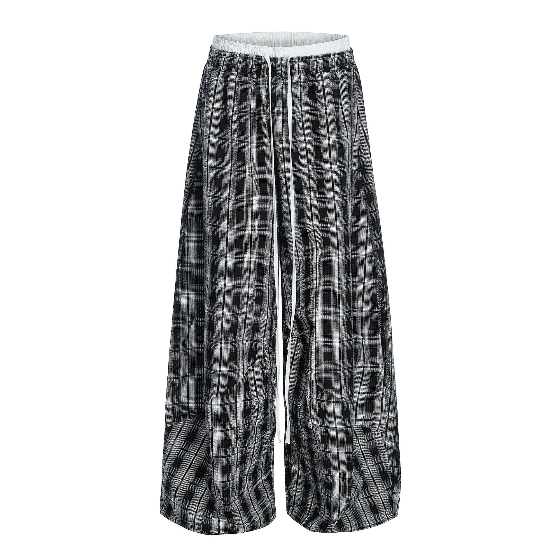 Black White Plaid High Waist Straight Leg Pants