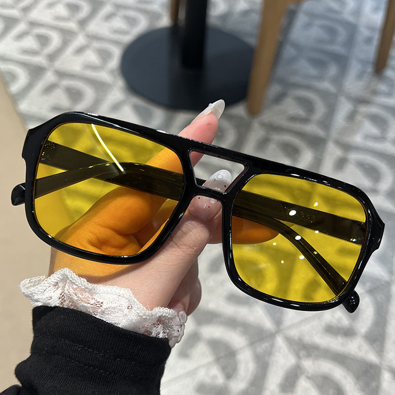 Candy Color Double Bridge Square Frame Sunglasses
