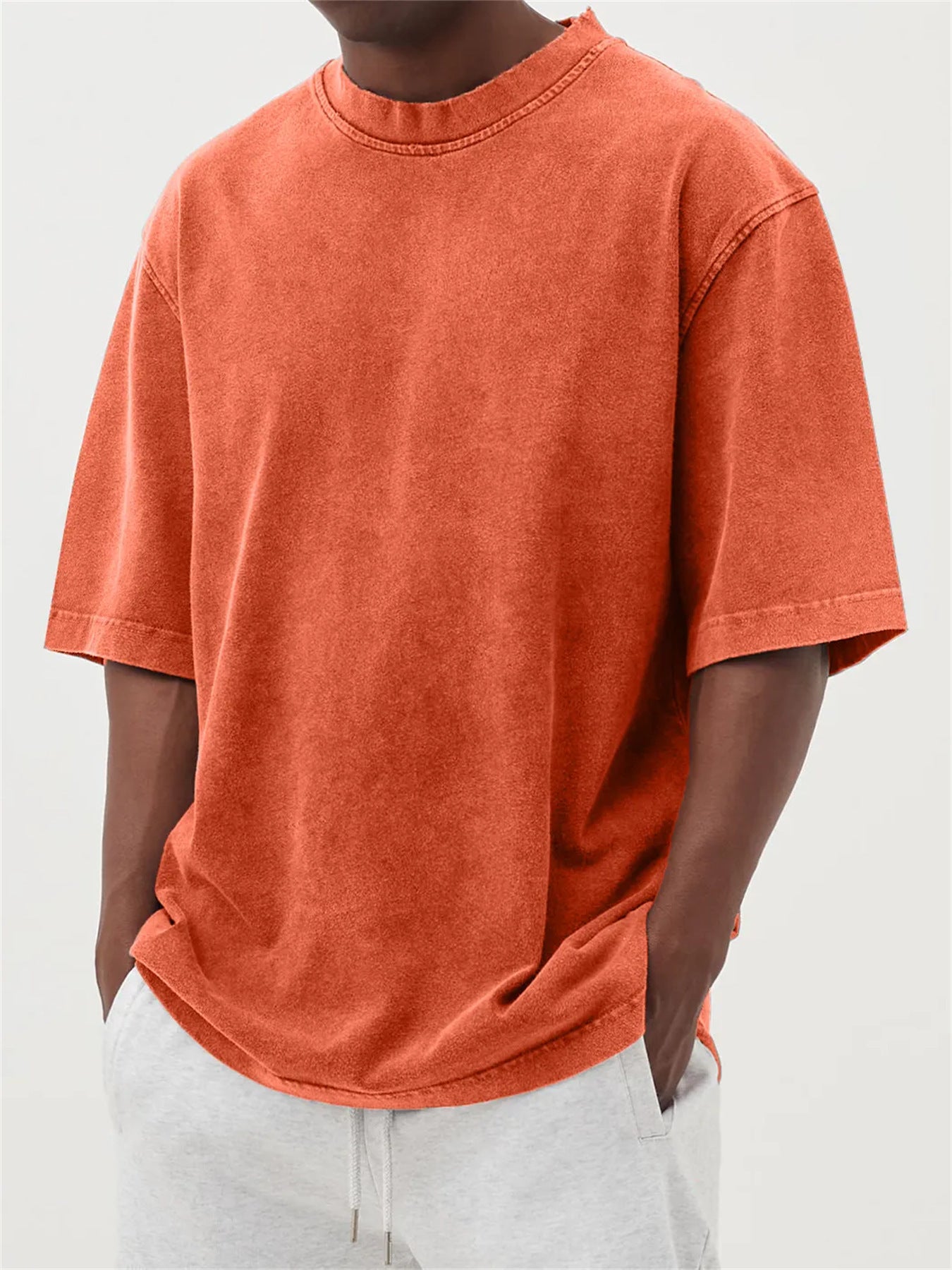 Mens Washed Color Distressed Pullover T-Shirt