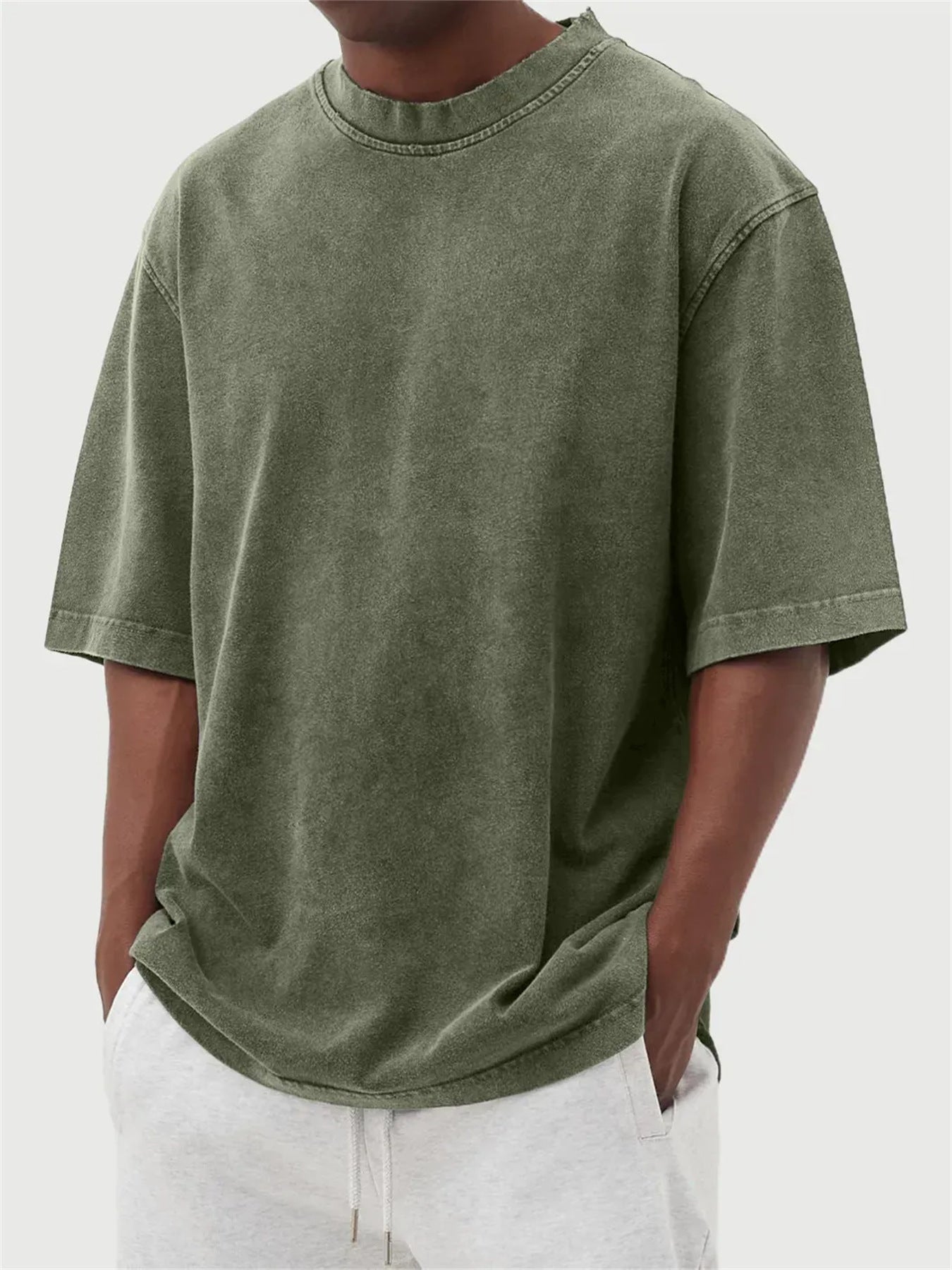 Mens Washed Color Distressed Pullover T-Shirt