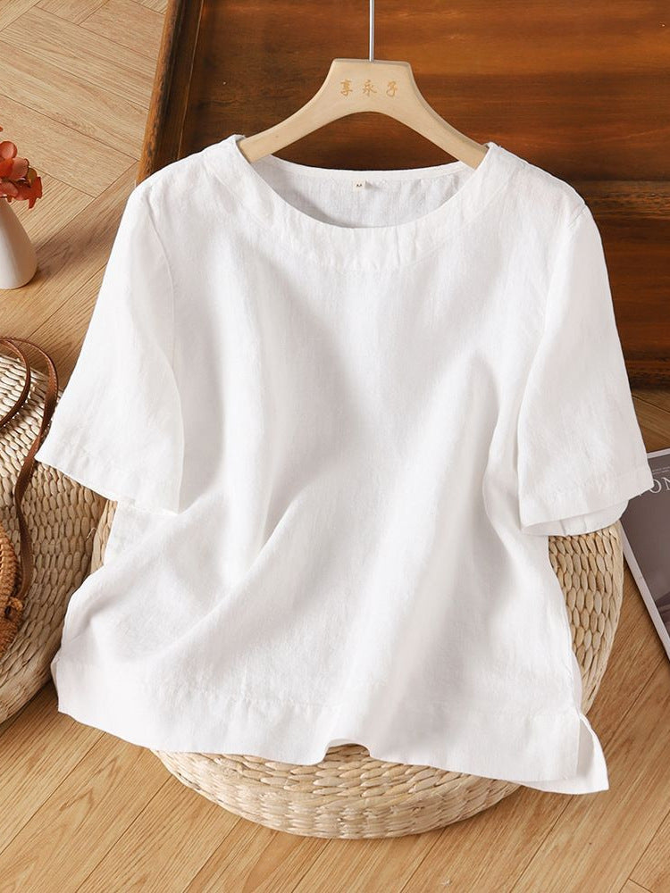 Cotton and Linen Short-Sleeved T-Shirt