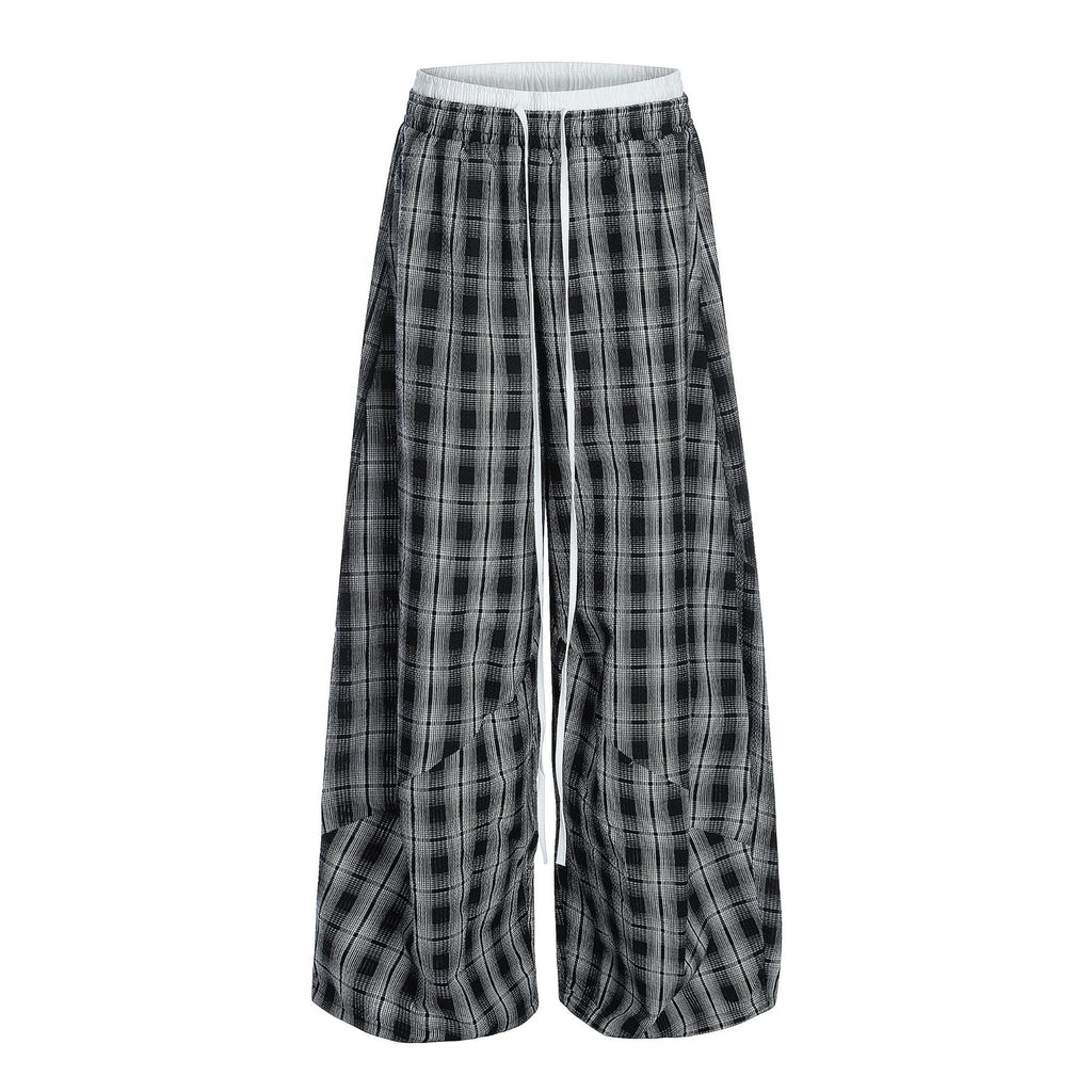 Black White Plaid High Waist Straight Leg Pants