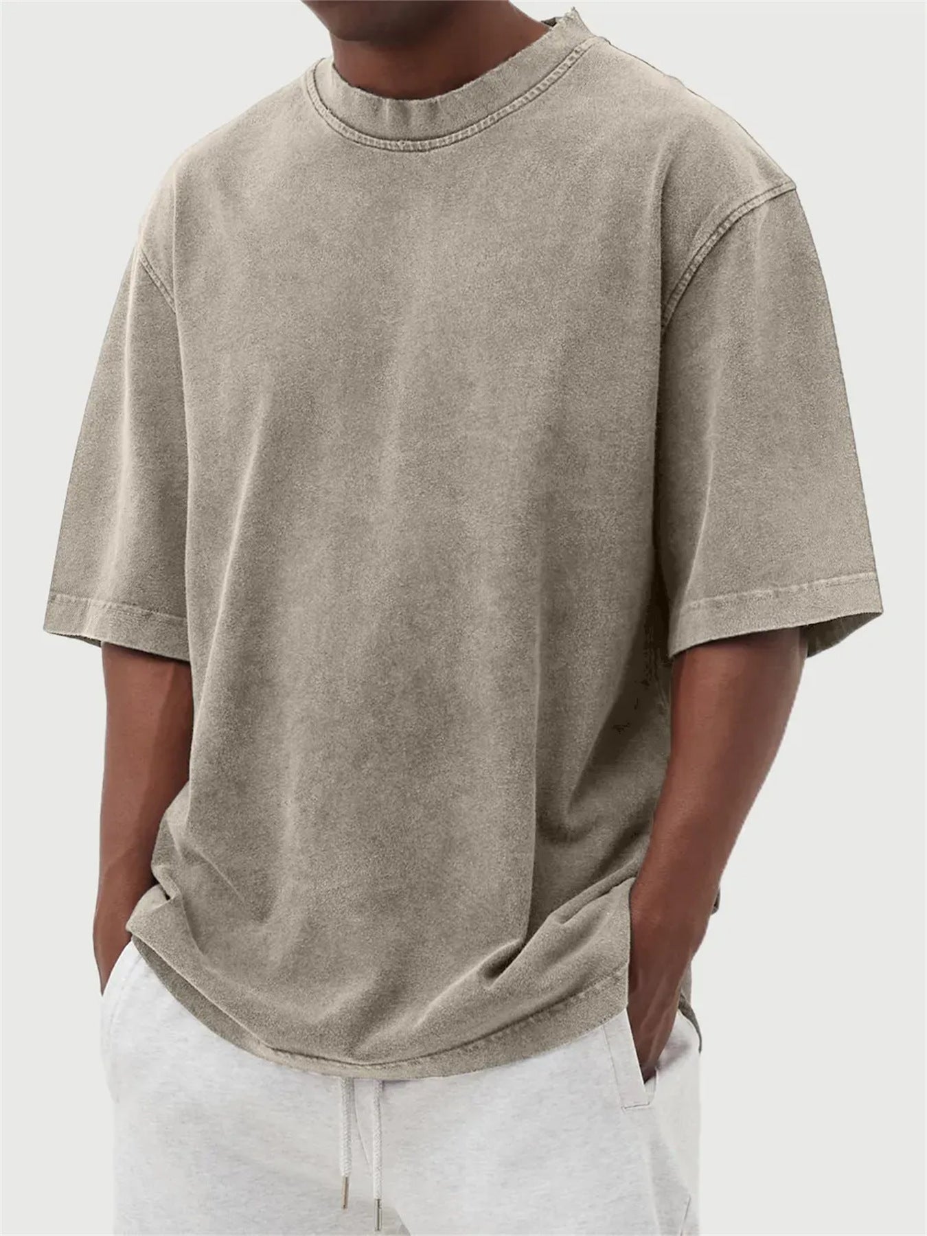 Mens Washed Color Distressed Pullover T-Shirt