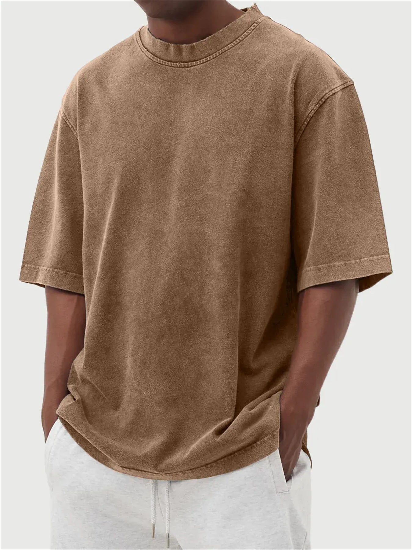 Mens Washed Color Distressed Pullover T-Shirt