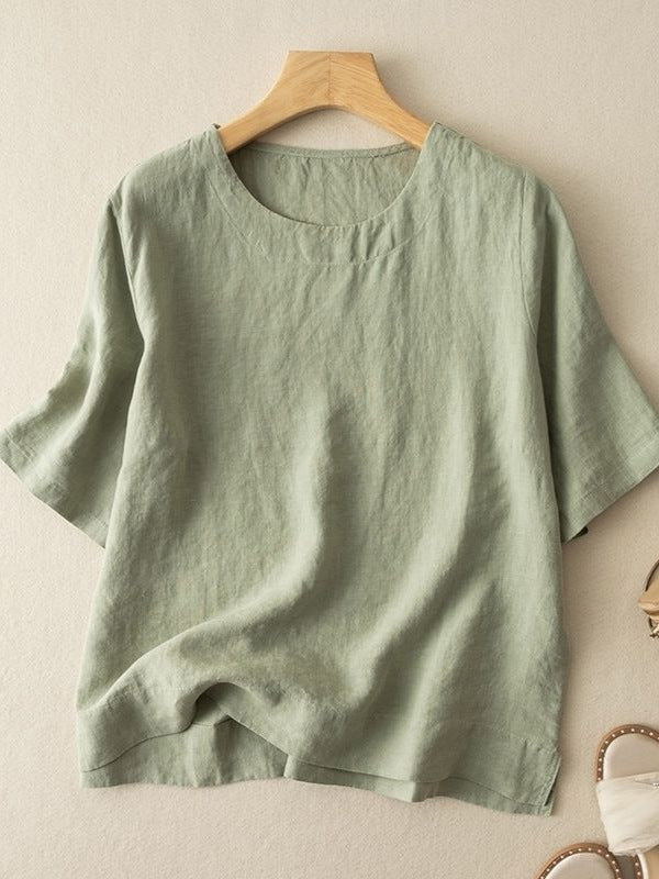 Cotton and Linen Short-Sleeved T-Shirt