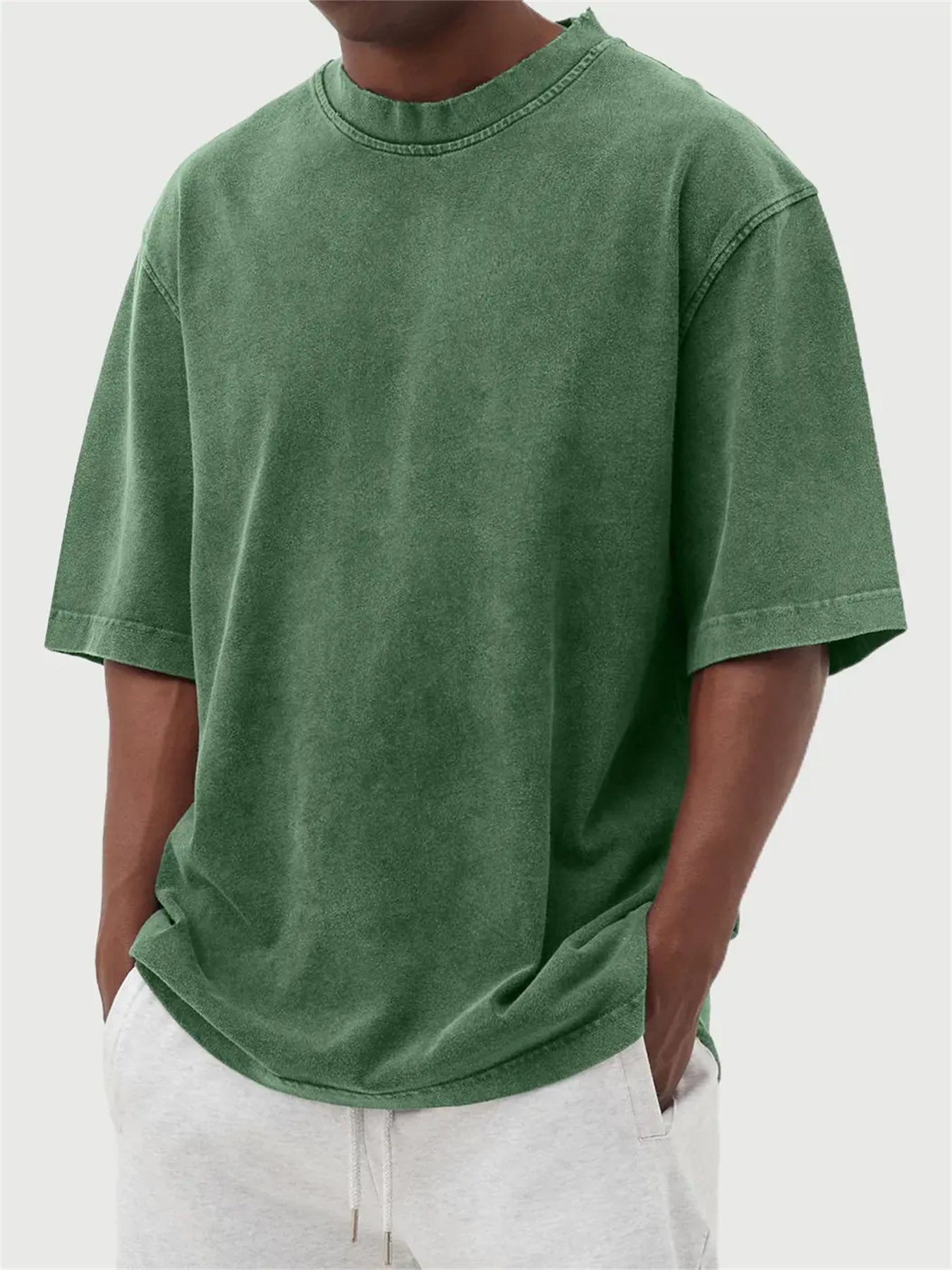 Mens Washed Color Distressed Pullover T-Shirt