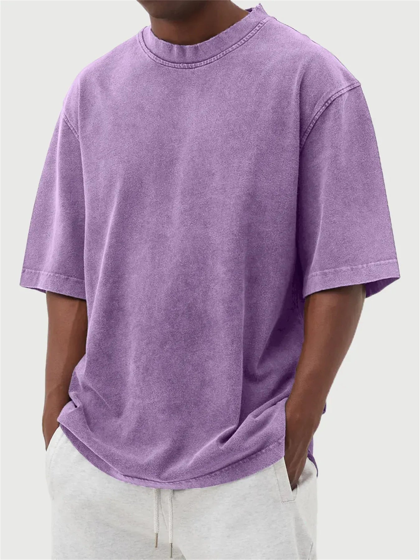 Mens Washed Color Distressed Pullover T-Shirt
