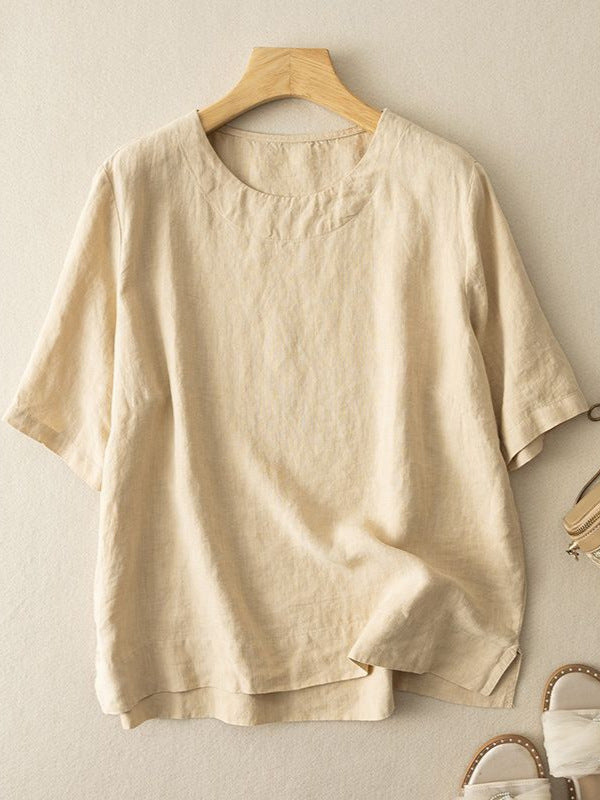 Cotton and Linen Short-Sleeved T-Shirt