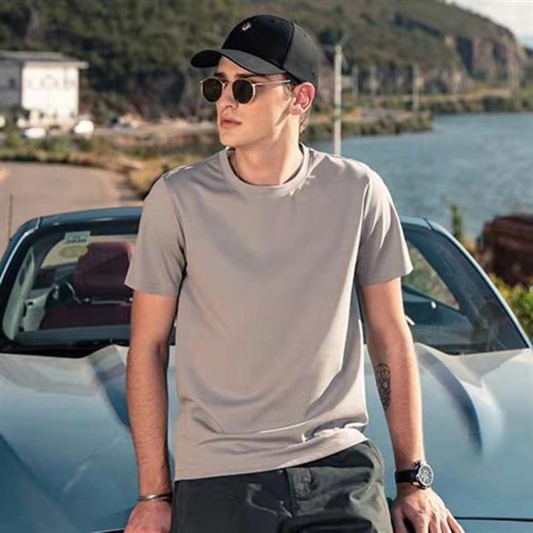 Mens Ice Silk Cotton Short Sleeve T-shirt