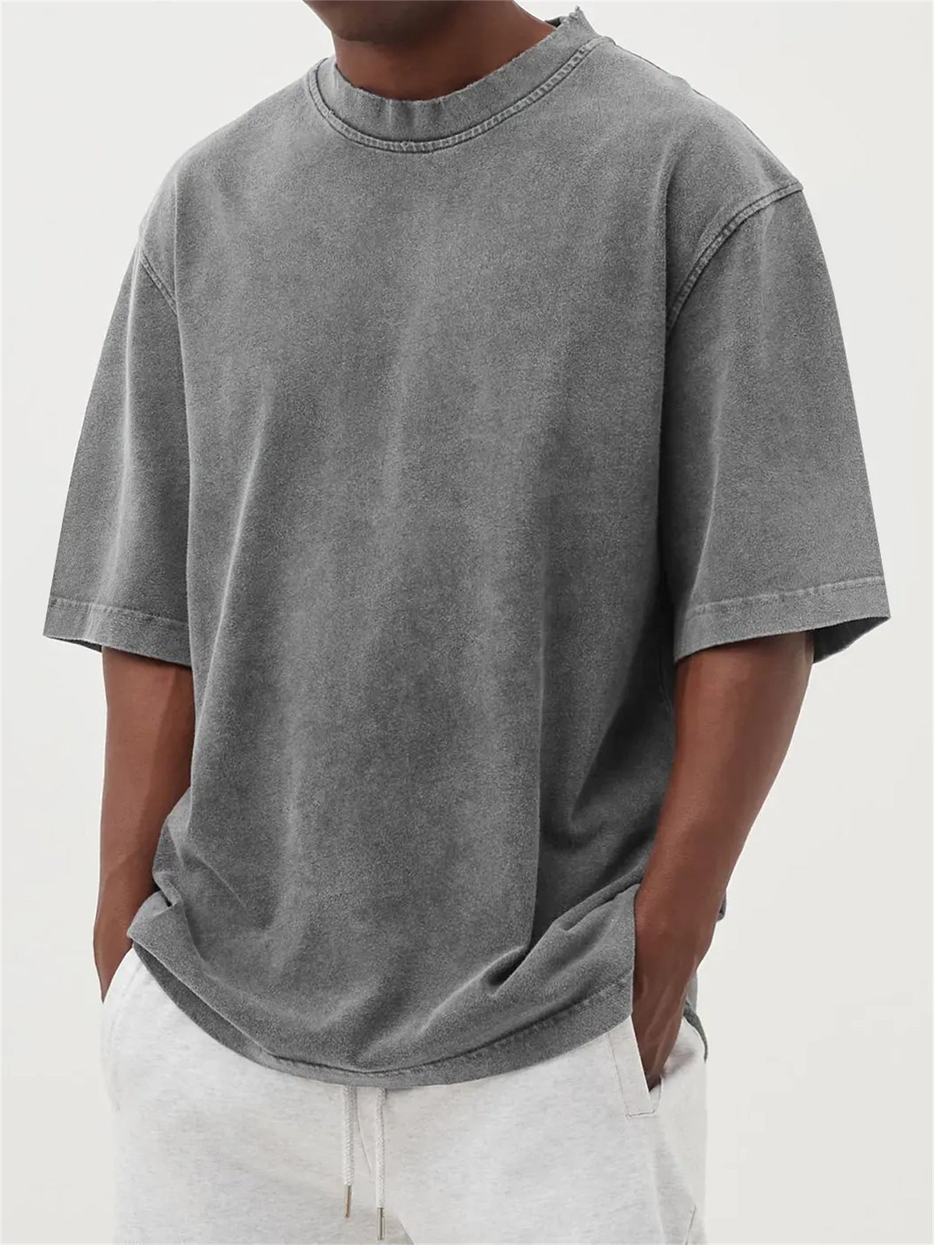 Mens Washed Color Distressed Pullover T-Shirt